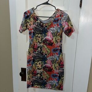 Barbie, Multicolor Pop Art Graphic Short Sleeve Dress